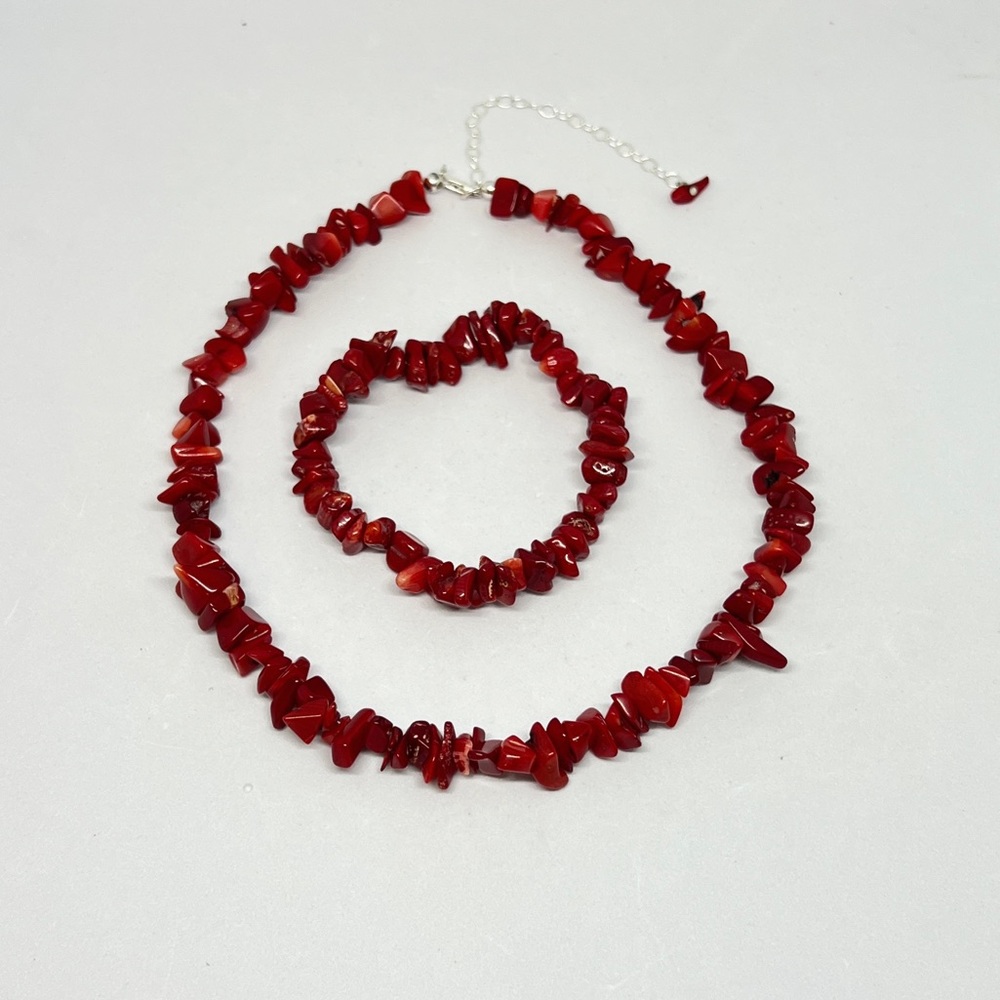 Red Acrylic Coral Chocker Necklace & Bracelet Set